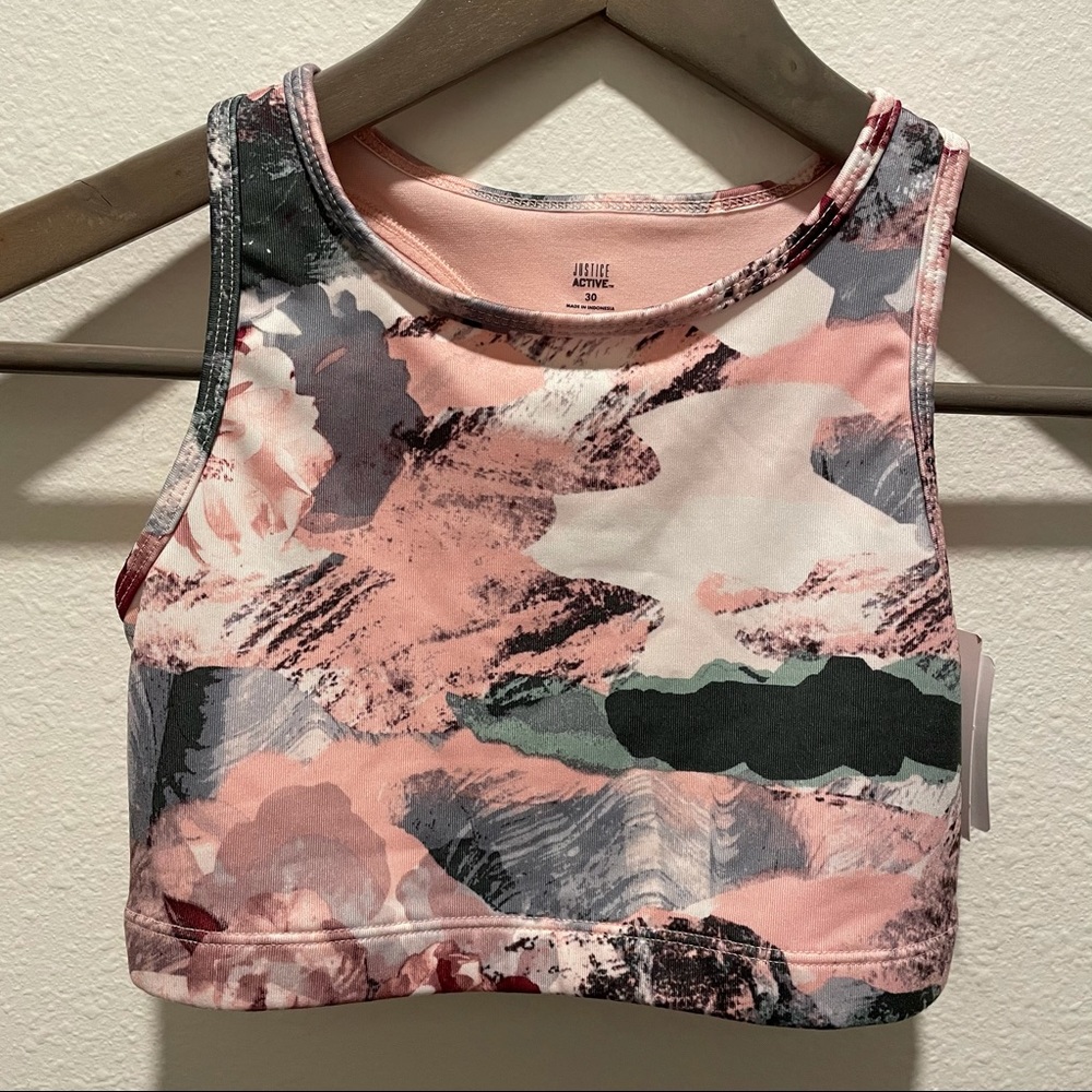 Justice Active pink & grey sports bra (NWT)